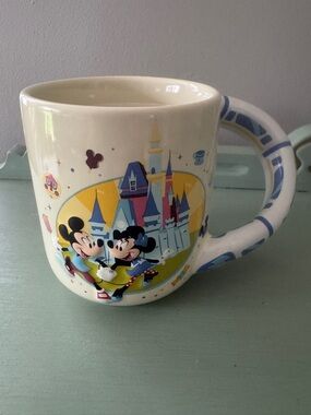 Disney Cream and Blue Mickey & Minnie Castle Mug